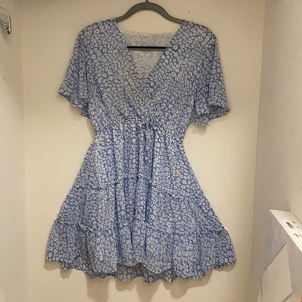 Blue floral print summer dress